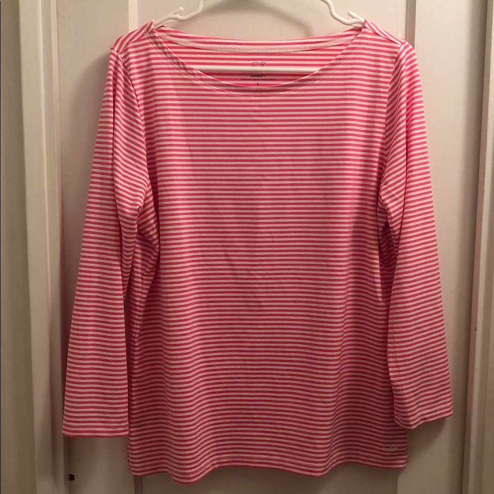 Vineyard Vines Pink and White Striped Long-Sleeve Tee